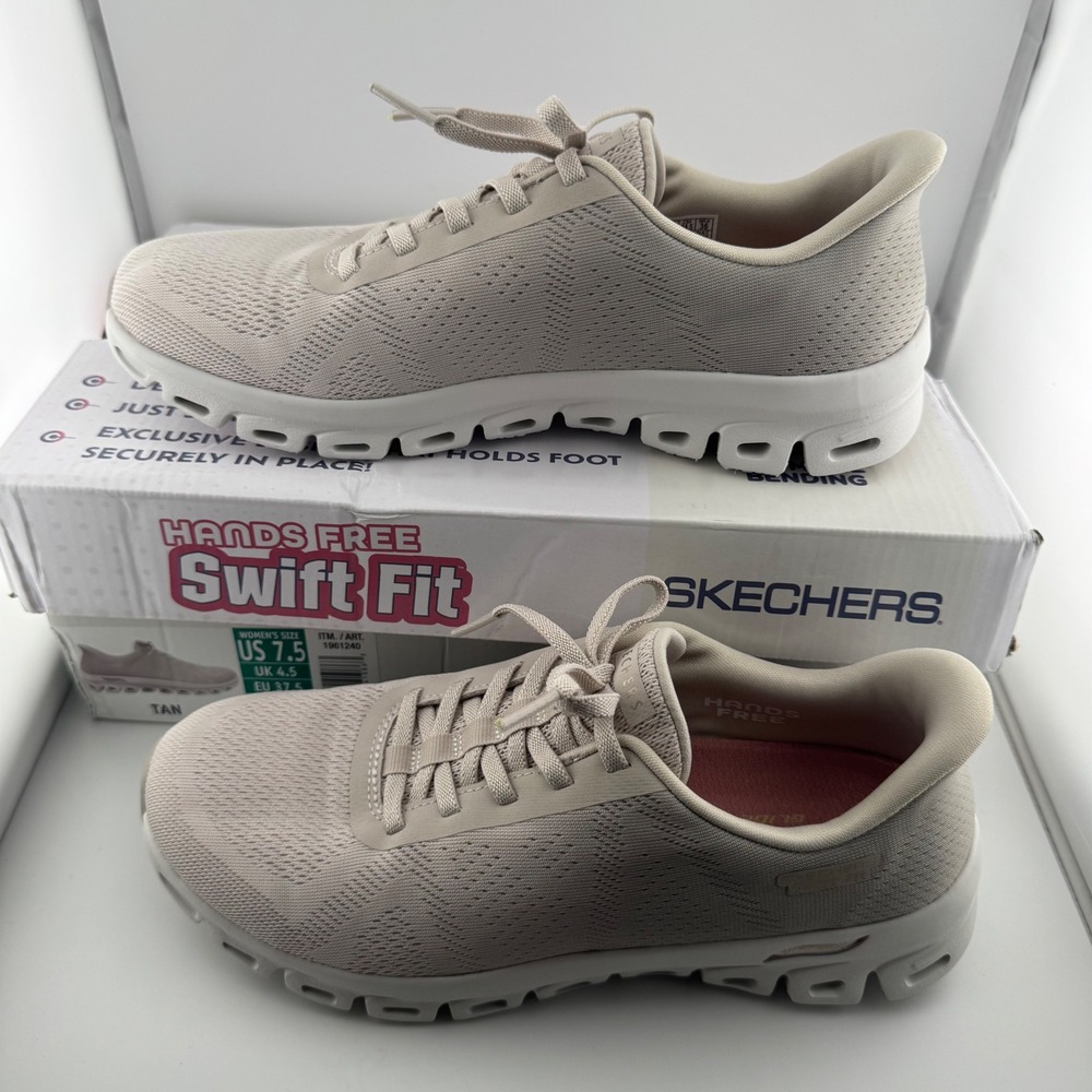 Skechers Swift Fit Sneaker Women 7.5 Tan Hands Free Arch Comfort 179276 Slip On